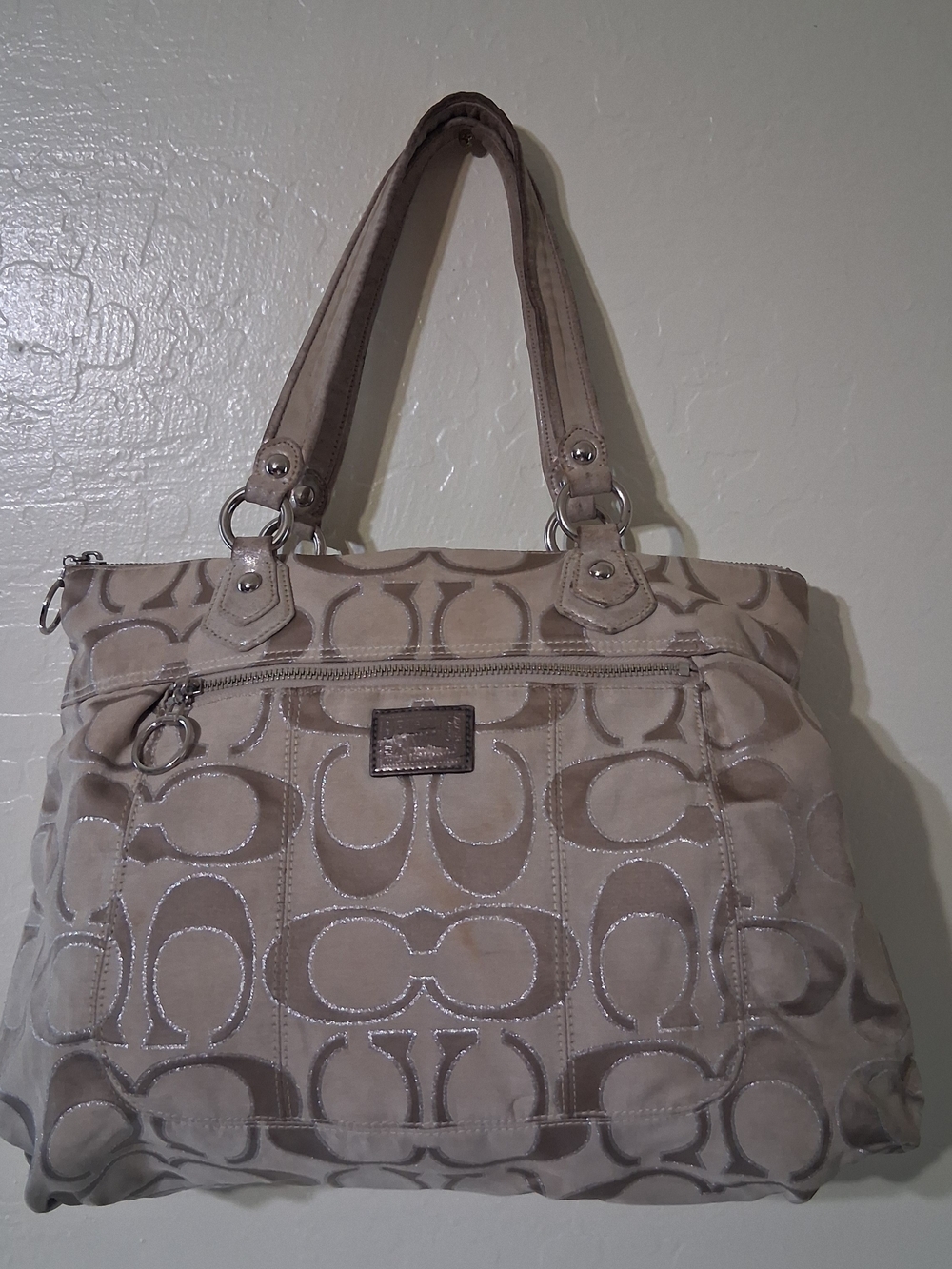Coach Taupe Signature-Print Tote